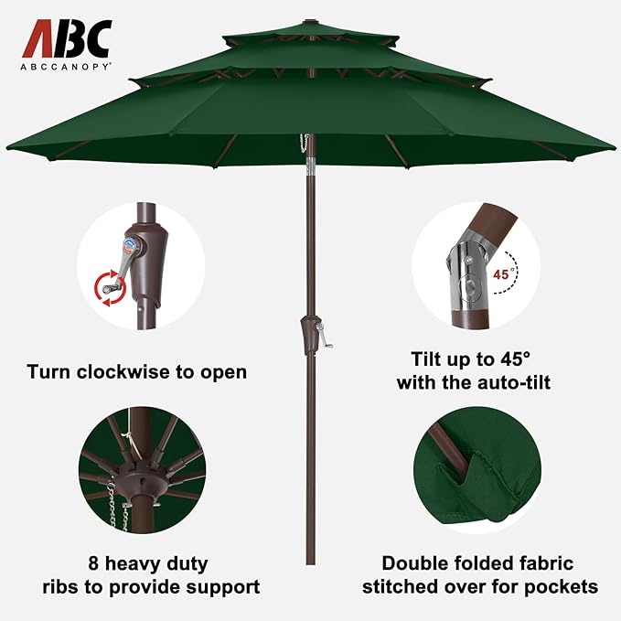 ABCCANOPY Patio Umbrellas 3 Tiers 11FT (Green)