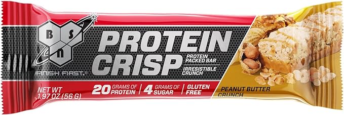 BSN Protein Crisp Bar, Protein Snack Bars, Crunch Bars with Whey Protein and Fiber, Gluten Free, Peanut Butter Crunch, 12 Count (Packaging May Vary)
