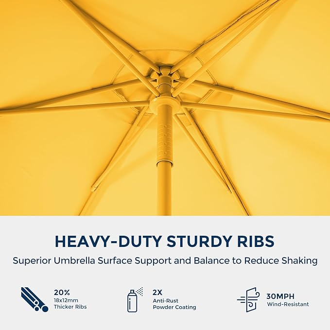 7.5ft Outdoor 1S Push-Up Patio Umbrella - Market Table Pool Deck Umbrella UPF50+ UV Protection with 6 Sturdy Ribs for Balcony, Garden, Lawn, Backyard (Light Yellow)