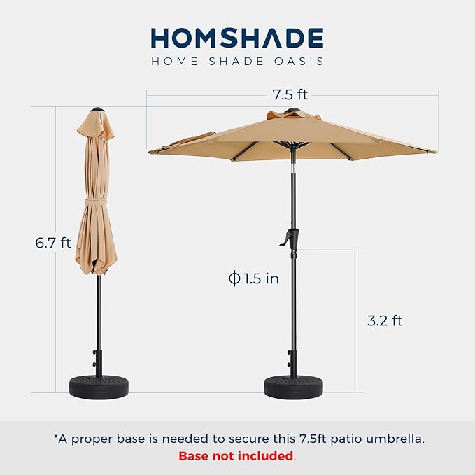 7.5ft Outdoor Patio Umbrella - Market Table Pool Deck Umbrella UPF50+ UV Protection with Push Button Tilt, Crank and 6 Sturdy Ribs (Beige, No base)