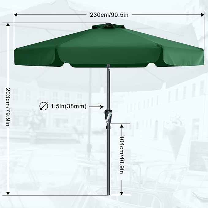 MASTERCANOPY Valance Patio Umbrella for Outdoor Table Market (7.5ft, Forest Green)
