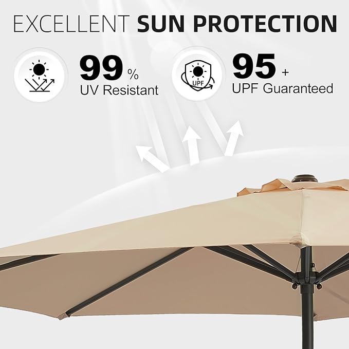 wikiwiki 7.5 FT Patio Umbrellas Outdoor Table Market Umbrella with Push Button Tilt/Crank, 6 Sturdy Ribs, Fade Resistant Waterproof POLYESTER DTY Canopy for Garden, Lawn, Deck, Backyard & Pool, Beige
