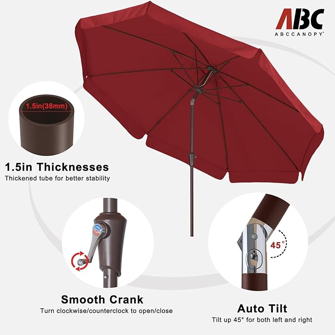 ABCCANOPY Patio Umbrella 11ft, Outdoor Table Umbrella with Push Button Tilt and Crank, 8 Ribs Umbrella for Patio Pool Garden Deck (Burgundy)