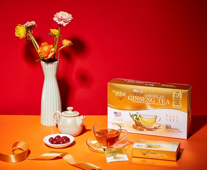 Prince of Peace Instant Wild American Ginseng Tea, 80 Sachets – Healthy Drink, Caffeine-Free Energy-Boosting, Heavy Antioxidants, Plant Extract
