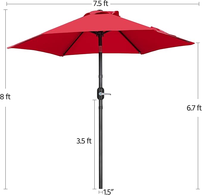 Yaheetech Patio Umbrella, 7.5FT Outdoor Table Market Umbrella with Push Button Tilt and Crank, Yard Sun Shade w/Sturdy Ribs UV Protection with for Garden, Deck, Backyard, Pool, Red