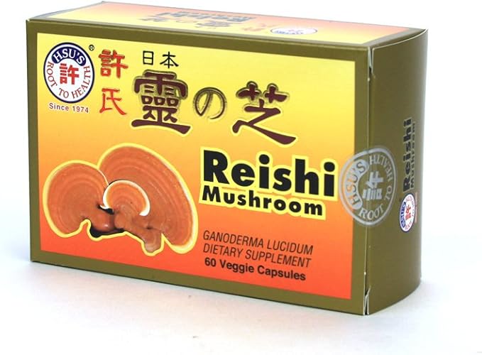 Hsu's Ginseng SKU 3720 | Japanese Reishi Mushroom Capsules, 60 Count | 許氏日本靈芝60粒裝| 60ct Box of Reishi Mushroom Capsules, B073V4Z4QH