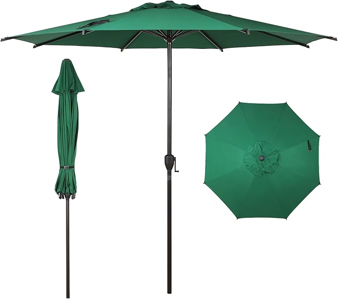 Abba Patio 9FT Lyon Outdoor Patio Umbrella Outdoor Table Umbrella with Push Button Tilt and Crank Market Umbrella 8 Sturdy Ribs UV Protection Waterproof for Garden Deck Backyard Pool Dark Green