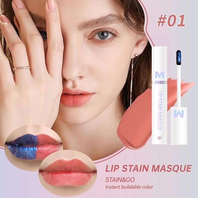 Matte Lip Gloss Peel Off Masque - Peel Off Lip Stain Tattoo, Peachy Rose Peel Off Lip Tint,Long Lasting Waterproof Transfer-proof Lip Mask Lip Stain Peel Off Lip Gloss,Stay Lip Makeup.01#
