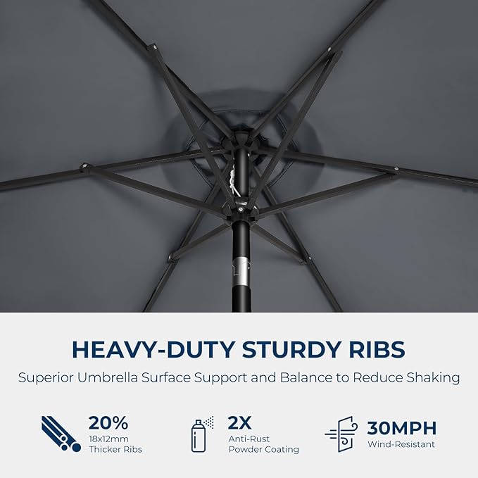 7.5ft Outdoor Patio Umbrella - Market Table Pool Deck Umbrella UPF50+ UV Protection with Push Button Tilt, Crank and 6 Sturdy Ribs (Grey, No Base)