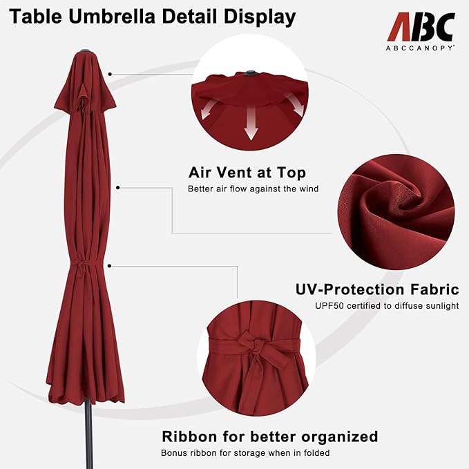 ABCCANOPY Patio Umbrella 7.5ft, Outdoor Table Umbrella with Push Button Tilt and Crank, Market Umbrella for Patio Pool Garden Deck (Burgundy)