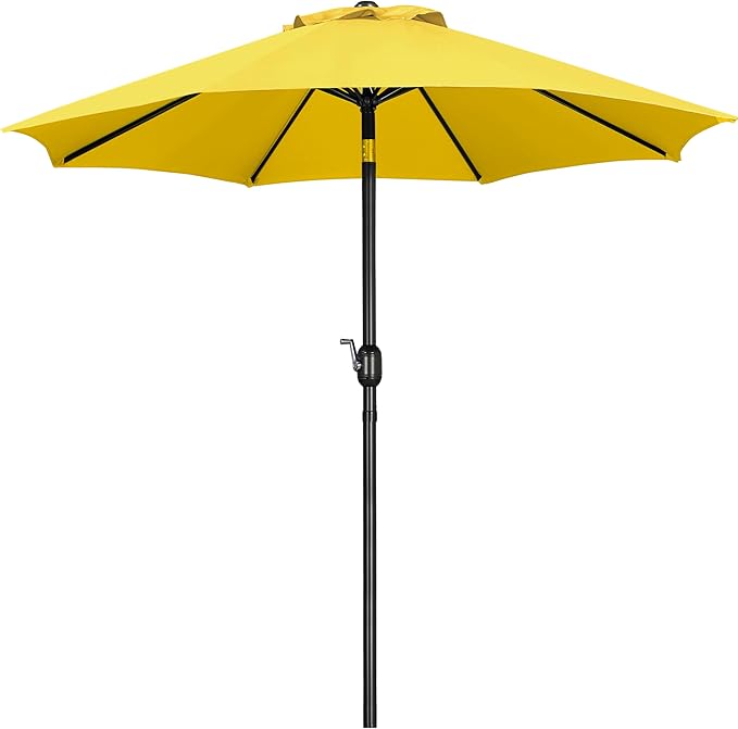 Yaheetech 9' Patio Umbrella, Market Table Umbrella w/8 Sturdy Ribs, Push Button Tilt/Crank,Outdoor Yard Sun Shade for Garden, Backyard and Pool, Yellow