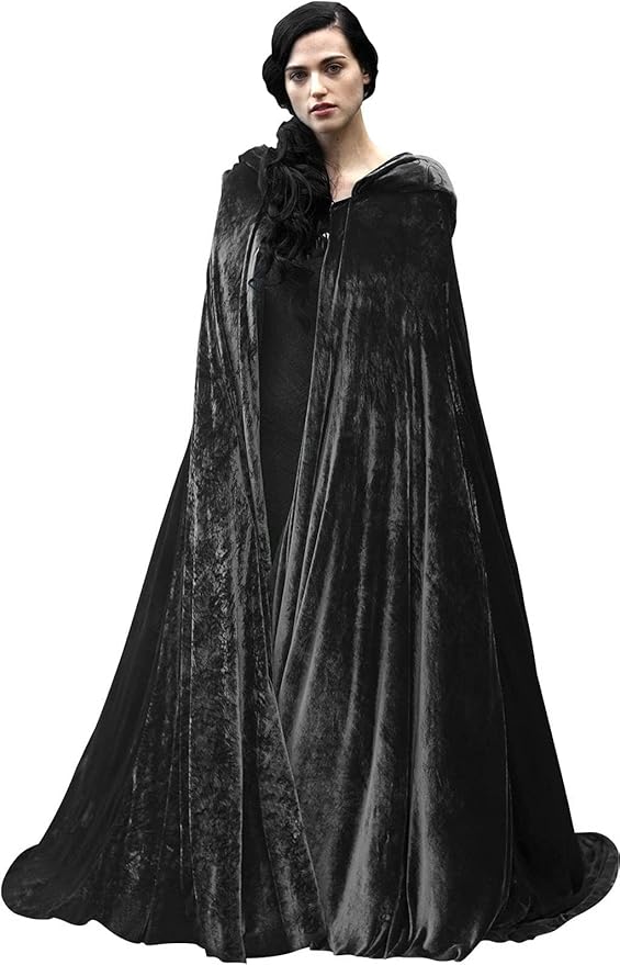 Unisex Adult Black Witch Cape Full Length Hooded Robe Cloak Halloween Dress Up Parties