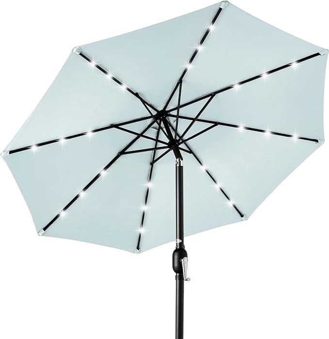 Best Choice Products 10ft Solar Polyester LED Lighted Patio Umbrella w/Tilt Adjustment and UV-Resistant Fabric - Baby Blue