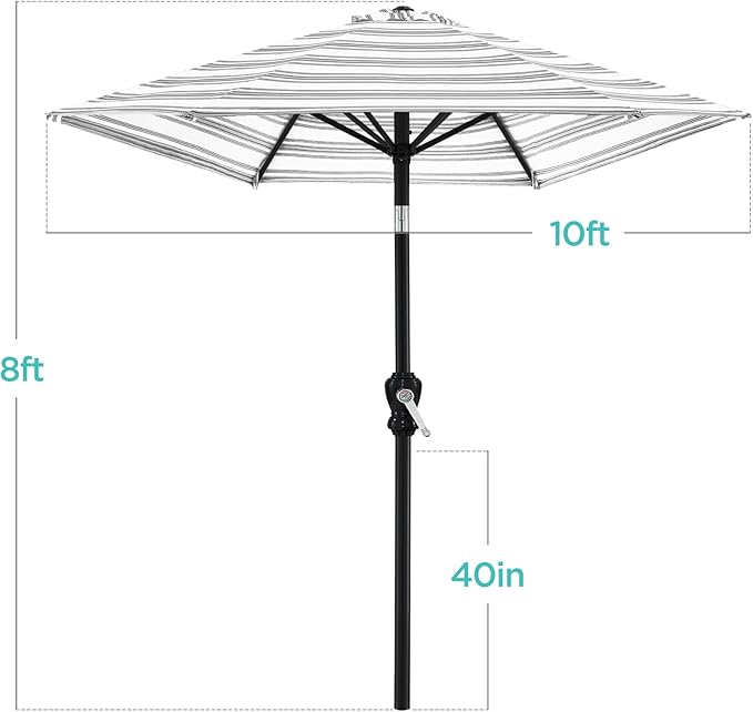 Best Choice Products 10ft Outdoor Steel Polyester Market Patio Umbrella w/Crank, Easy Push Button, Tilt, Table Compatible - Striped Gray