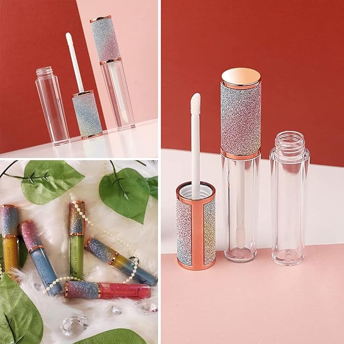 AMORIX 24 Pack Rainbow Lip Gloss Tubes with Wand 5ml Empty Lip Gloss Containers Lipgloss Bottles with Stoppers + 2pcs Syringes for DIY Lip Gloss Balm