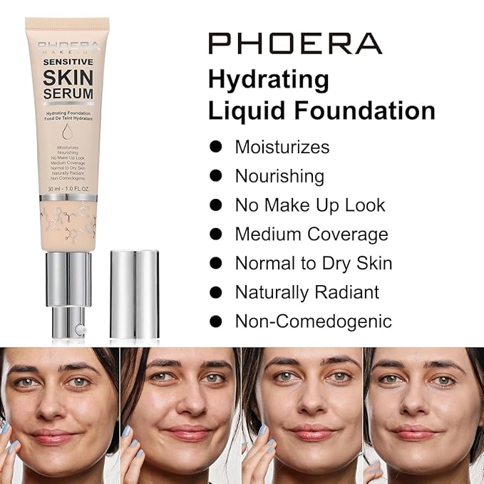 PHOERA Hydrating Serum Foundation,Hypoallergenic Flawless Soft Full Coverage