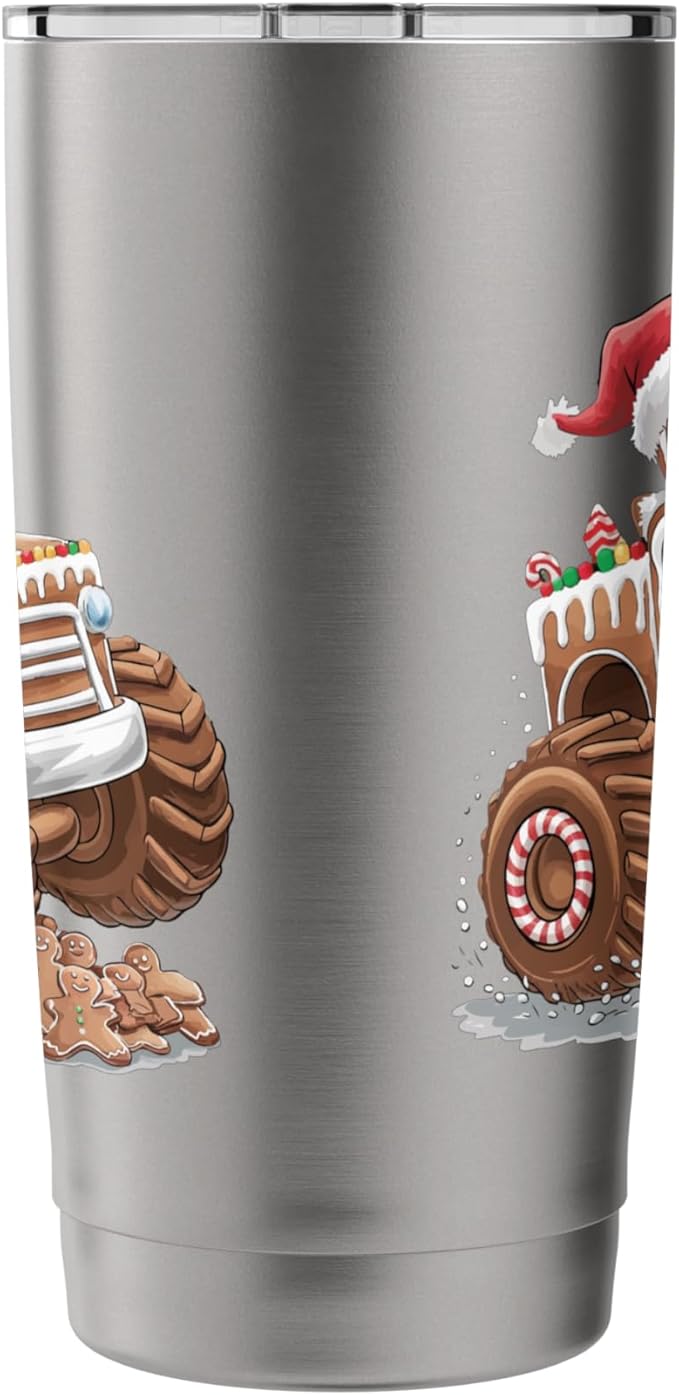 Funny Monster Truck Gingerbread Man Christmas Cookies Boys Stainless Steel Insulated Tumbler