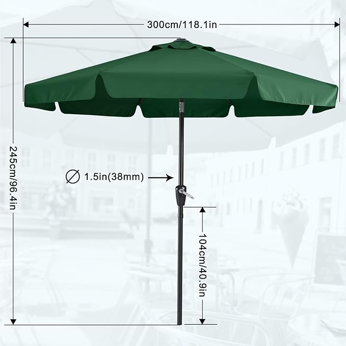 MASTERCANOPY Valance Patio Umbrella for Outdoor Table Market -8 Ribs (10ft, Forest Green)