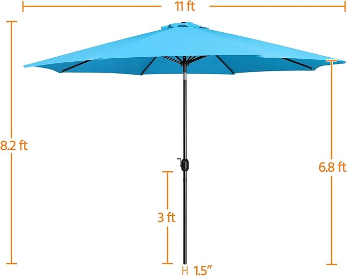 Yaheetech 11FT Patio Umbrella Outdoor Market Table Umbrella with Push Button Tilt & Crank for Garden/Lawn/Deck/Backyard/Pool/Beach, 8 Ribs, Sky Blue