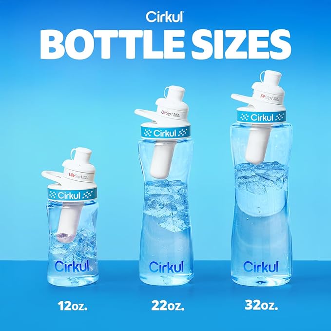 Cirkul 22oz. BPA-Free Plastic Water Bottle Starter Kit with Blue Lid, 2 Flavor Cartridges (1 LifeSip Fruit Punch, 1 FitSip Mixed Berry) Zero Calories and No Sugar
