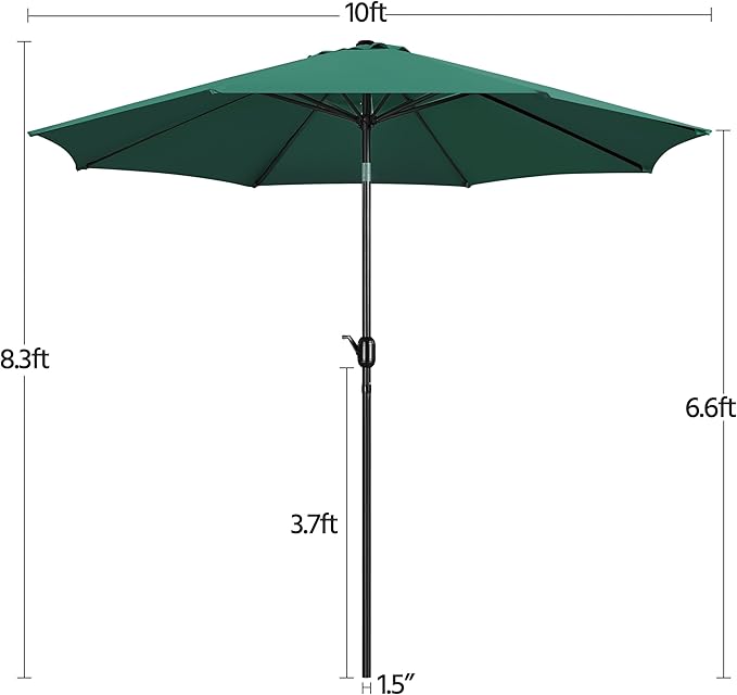 Yaheetech 10FT Patio Umbrella Outdoor Umbrella Patio Yard Market Table Umbrella with Push Button Tilt & Crank for Garden/Beach/Lawn/Deck/Backyard/Pool, 8 Ribs, Dark Green