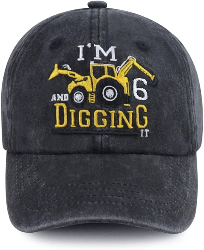 I'm 3/4/5/6/7/8/9 and Digging It Hats for Boys Girls, Funny Embroidered Toddler Excavator Birthday Baseball Cap