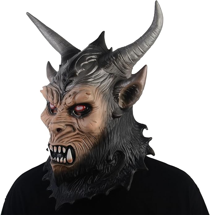 Voyiparty Demon Halloween Scary Latex Mask - Horror Black Devil Skull for Cosplay Costume Props - Adult