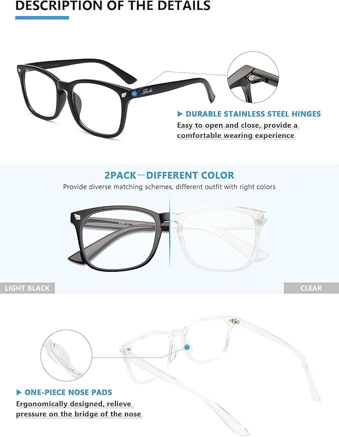 livho High Tech Blue Light Glasses - Advanced 99% Blue Light Blocking Computer Glasses - Anti Eyestrain & UV Glare Protection