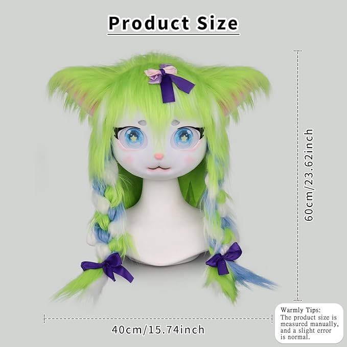JUNBOON Furry Animal Headgear Beast Full Head Mask Headwear Doll Cosplay Costume Halloween Fursuit