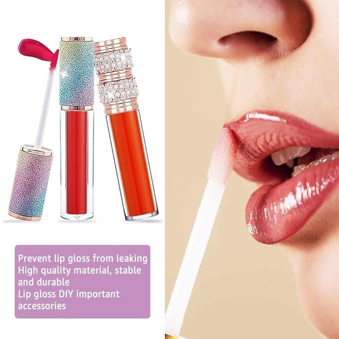 AMORIX 6pcs Lip Gloss Tubes with Wand 5ml Empty Rhinestone Lip Gloss Containers Cute Lipgloss Bottles Crystal Lip Gloss Supplies Kit with Syringe for DIY Lip Gloss Base