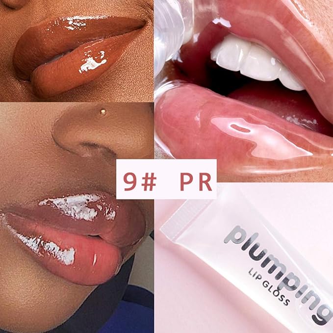 MAEPEOR Plumping Lipgloss 9 Colors Moisturizing Lip Plumper Shiny Jelly Lip Gloss Natural Liquid Lipstick for Women and Girls (High Shine, 09#Transparent)