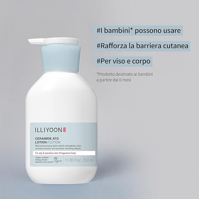 Illiyoon Ceramide Ato Lotion | Lightweight Moisturizer for Dry & Sensitive Skin, Barrier Repair for Face & Body, Mild for Babies, Vegan Certified, Korean Skin Care, 11.83 fl.oz.