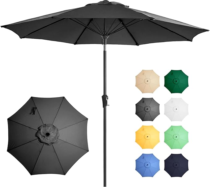 Ayge 9FT Large Outdoor Patio Umbrella Market Table Umbrella-UV Resistant, Easy Push Button Tilt and Crank, 8 Sturdy Fiberglass Ribs Heavy-Duty Pool Umbrella for Deck, Backyard,Garden