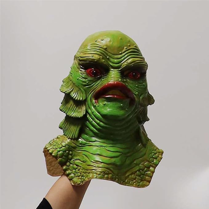Latex Lizard Man Horror Mask, Halloween Latex Lizard Man Mask Hood, Funny Black Lake Fish Men Monster Ornament, Halloween Gifts, Masquerade Aquatic Masks, Green Fish Monster Masks for Adults