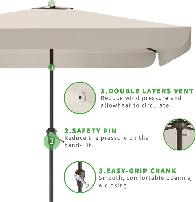 8 * 10FT Rectangular Patio Umbrella Table Market Umbrella w/Crank Outdoor Umbrellas for Garden, Deck, Backyard, Pool and Beach, Cream-White