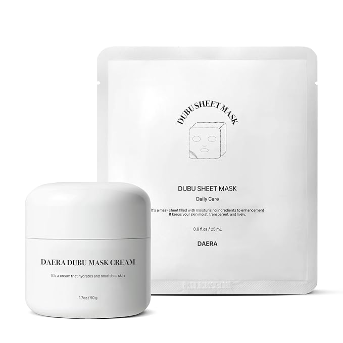 Korean DUBU Cream Glass Skin Care Set (1.7 oz Cream + 5 Sheet Masks), Deep Hydrating Repairing Nourishing for Dry and Sensitive Skin, Panthenol, Niacinamide, Adenosin, Korean Moisturizer