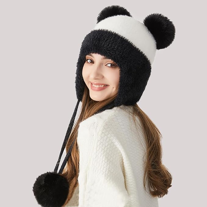 DOCILA Winter Beanie Hat for Women Warm Fleece Lined Pom Knit Earflap Hats Cute Outdoor Snow Ski Skull Cap