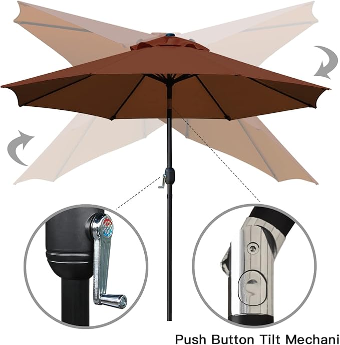 Sunnyglade 9' Patio Umbrella Outdoor Table Umbrella with 8 Sturdy Ribs(Brown)