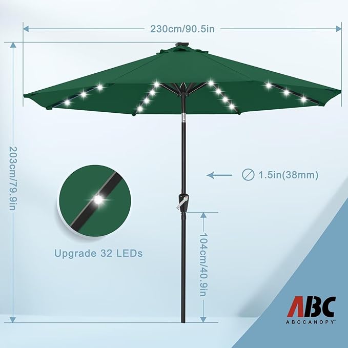 ABCCANOPY Durable Solar Led Patio Umbrellas with 24LED Lights 7.5FT (Forest Green)