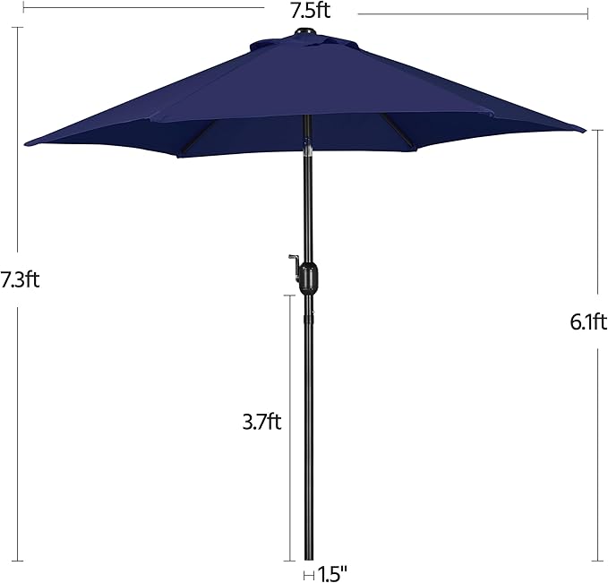 Yaheetech 7.5FT Patio Umbrella Outdoor Table Umbrella Canopy Market Umbrella with Push Button Tilt & Crank for Garden/Lawn/Deck/Backyard/Pool, 6 Ribs, Navy Blue