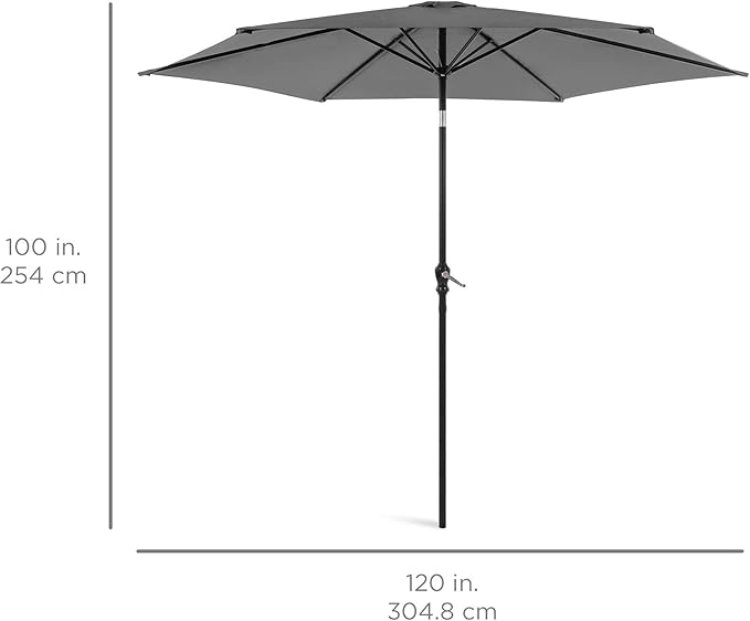 Best Choice Products 10ft Outdoor Steel Polyester Market Patio Umbrella w/Crank, Easy Push Button, Tilt, Table Compatible - Gray