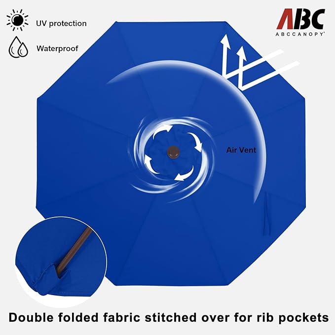 ABCCANOPY 9FT Outdoor Patio Umbrella, 8 Ribs Table Umbrella w/Crank for Easy Set Up, Suitable for Garden, Lawn, Deck & Backyard (Blue)