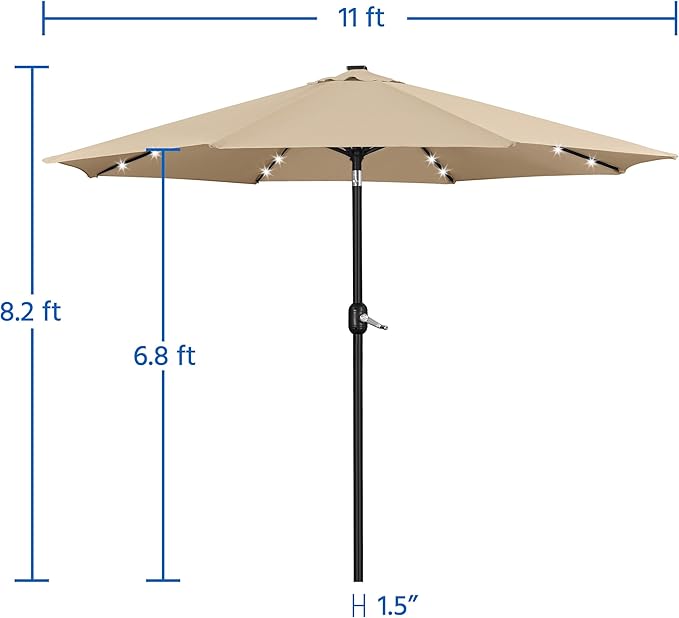 Yaheetech 11FT Solar Umbrella Lighted Patio Umbrella w/Tilt & Crank Lift System, Outdoor Market Sunshade with 32 LED Lights for Pool, Porch, Garden, Deck, Backyard, Tan