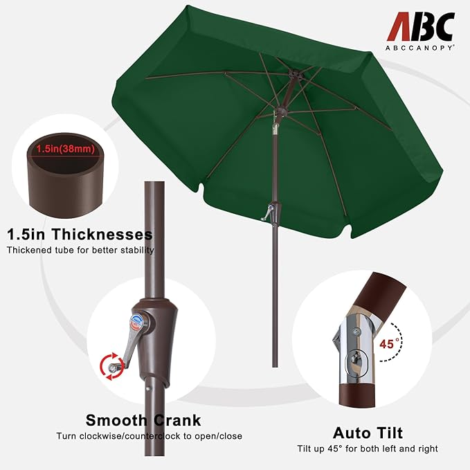 ABCCANOPY 7.5ft Patio Umbrella, Outdoor Table Umbrella with Push Button Tilt and Crank, Market Umbrella for Patio Pool Garden Deck (Green)