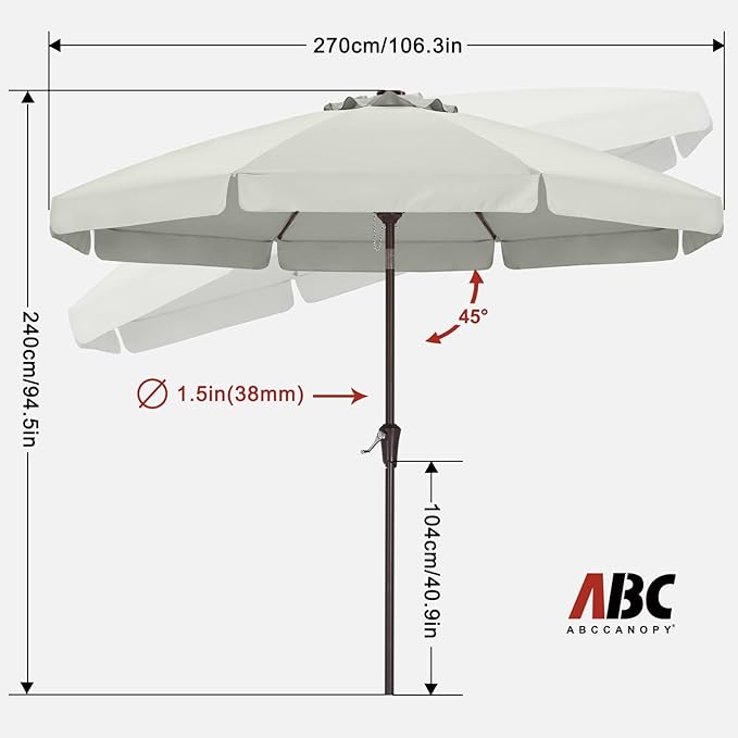 ABCCANOPY Patio Umbrella 9ft, Outdoor Table Umbrella with Push Button Tilt and Crank, 8 Ribs Umbrella for Patio Pool Garden Deck (Light Beige)