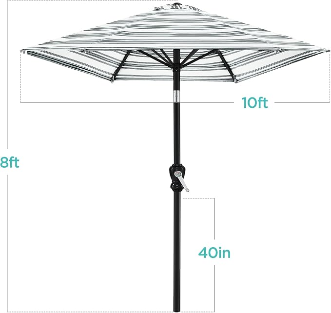 Best Choice Products 10ft Outdoor Steel Polyester Market Patio Umbrella w/Crank, Easy Push Button, Tilt, Table Compatible - Striped Black