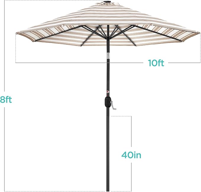 Best Choice Products 10ft Solar Polyester LED Lighted Patio Umbrella w/Tilt Adjustment and UV-Resistant Fabric - Striped Tan