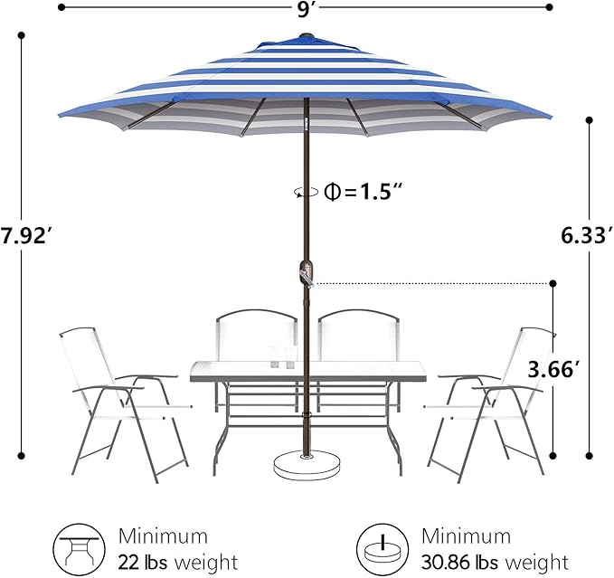 7.5Ft/9Ft Patio Umbrella, UV Protect Pool Umbrella with Heavy Duty Pole,Outdoor Umbrella with Push Botton Tilt & Crank