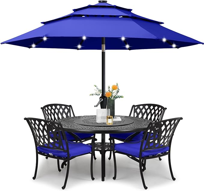 ABCCANOPY 10FT Solar Led Patio Umbrella 3-Tiers(Blue)