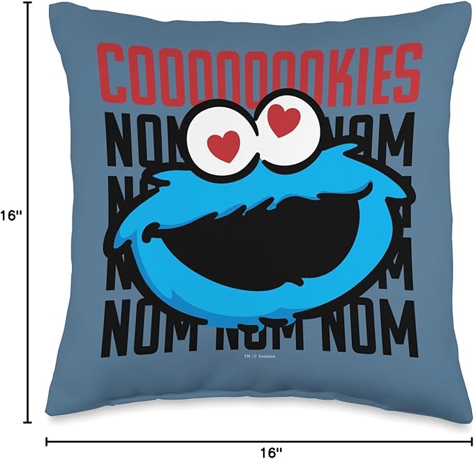 Sesame Street Cookie Monster Coooooookies Throw Pillow, 16x16, Multicolor